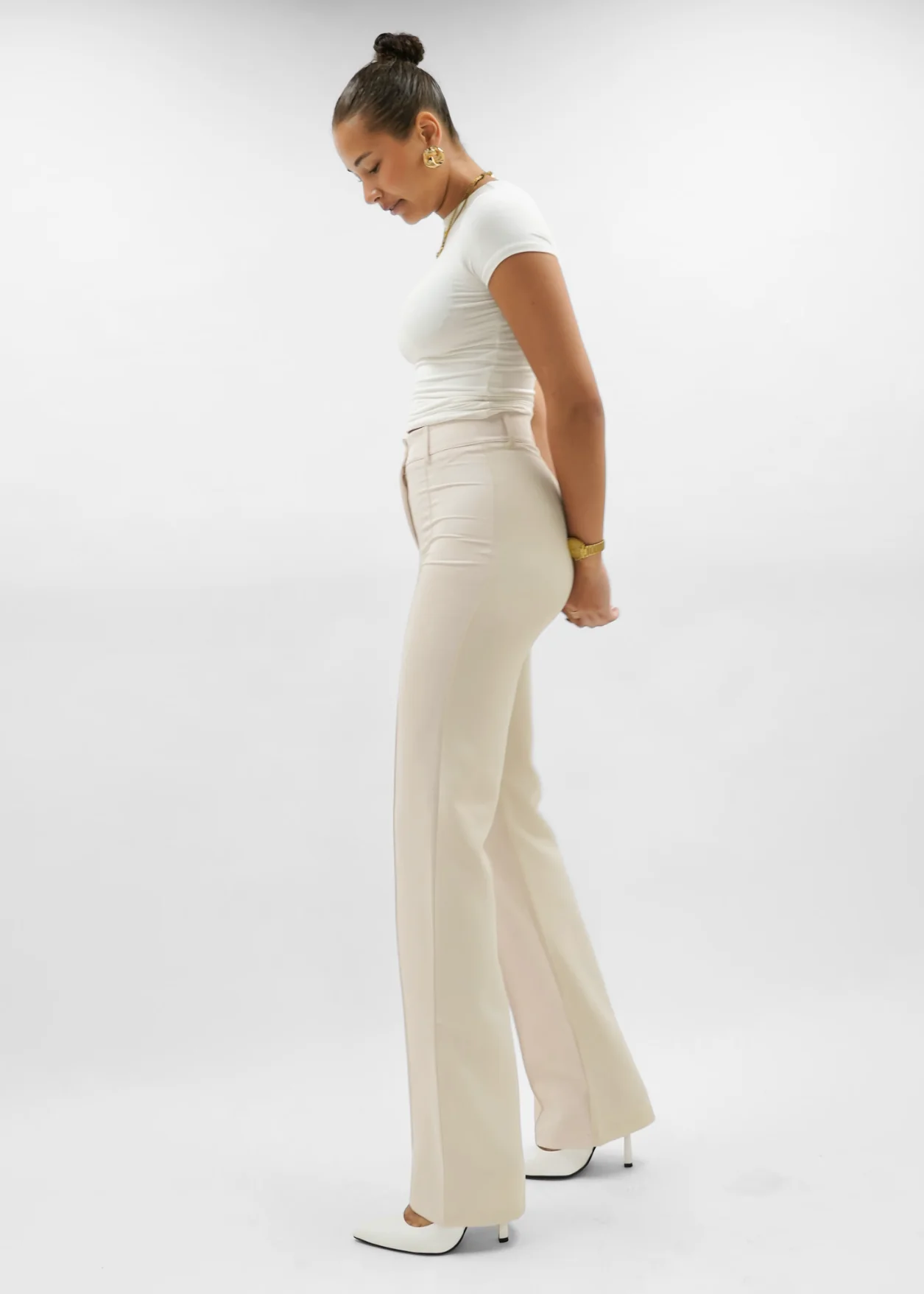Straight leg pants met pressfold crème (tall) - Image 4