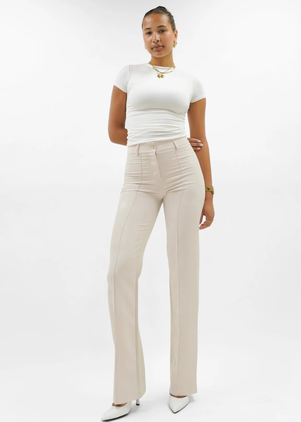 Straight leg pants met pressfold crème (tall) - Image 6