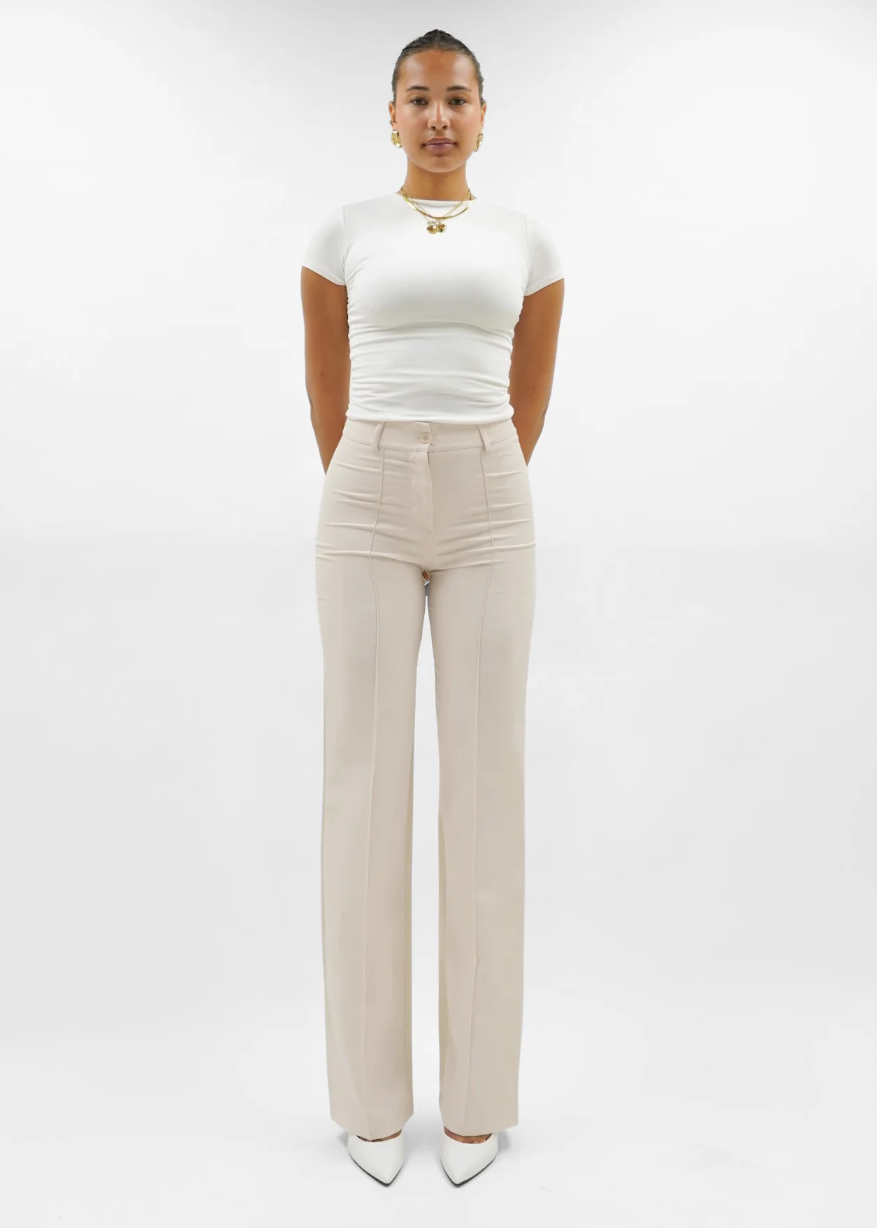 Straight leg pants met pressfold crème (tall) - Image 7