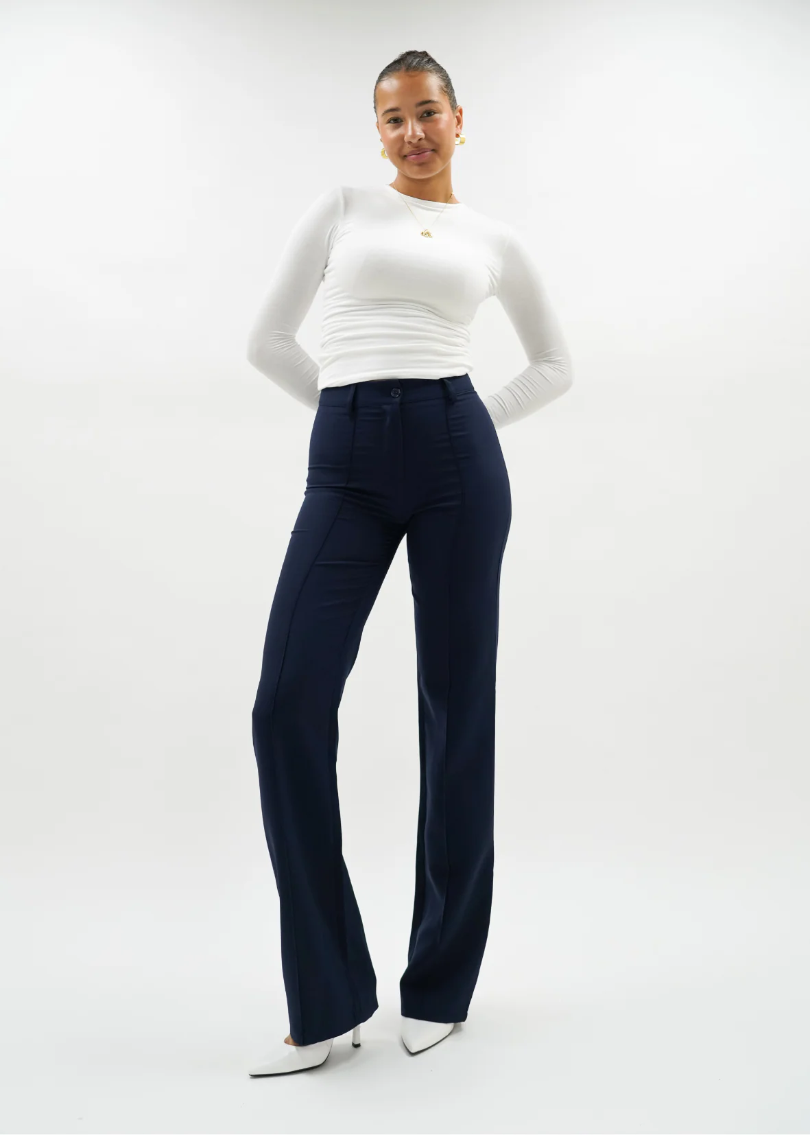 Straight leg pants met pressfold night blue (tall) - Image 3