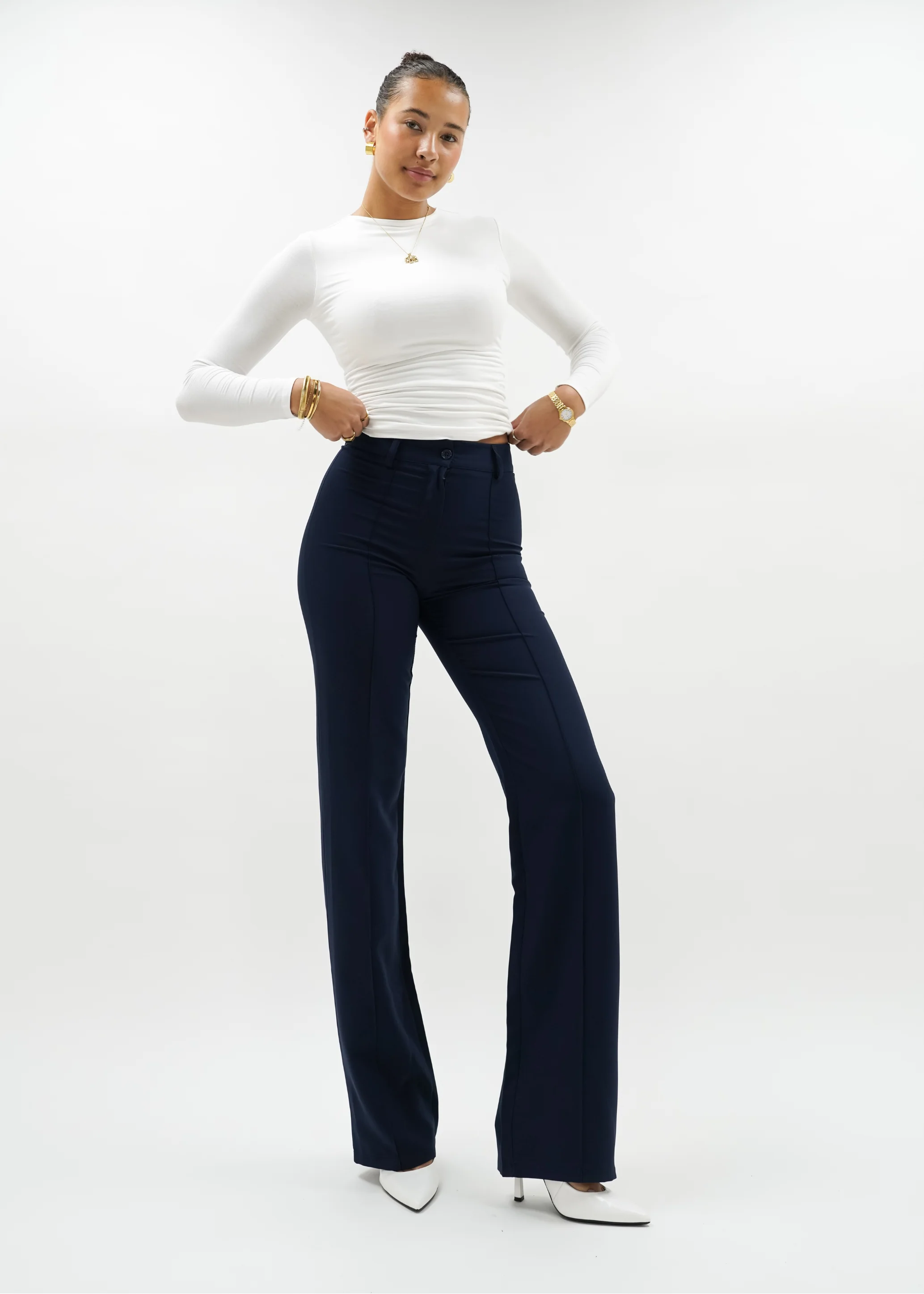 Straight leg pants met pressfold night blue (tall) - Image 4