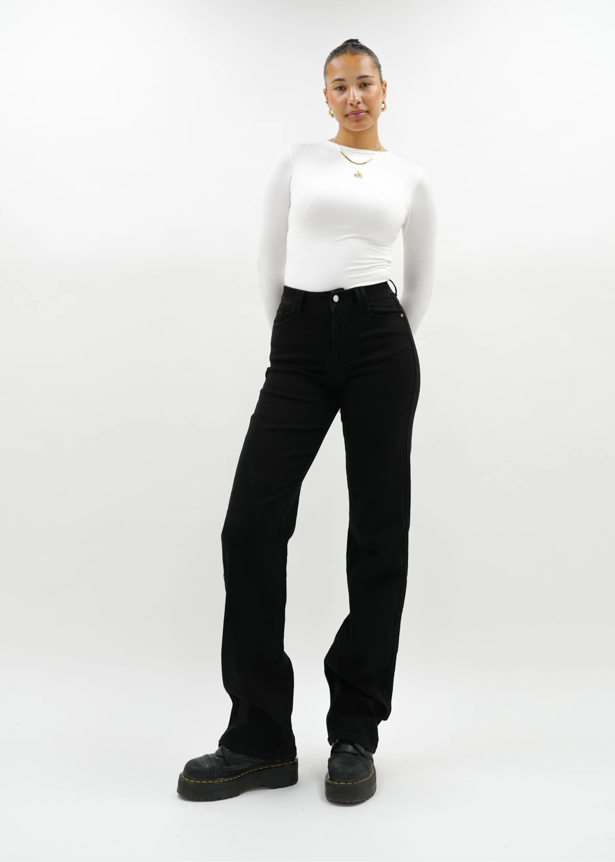 Stretch high waist straight leg jeans black (tall) - Image 3