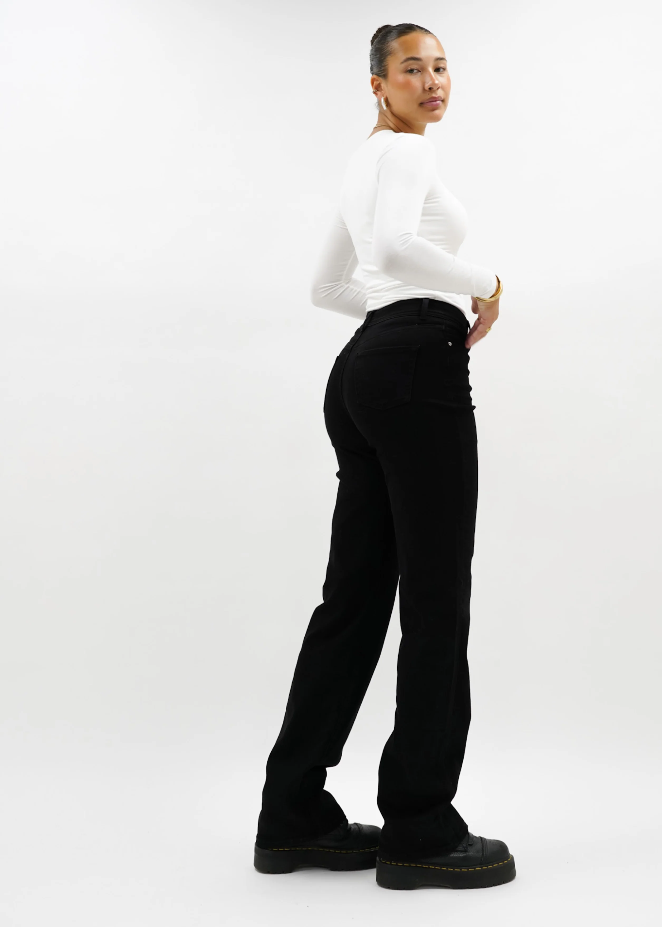 Stretch high waist straight leg jeans black (tall) - Image 5