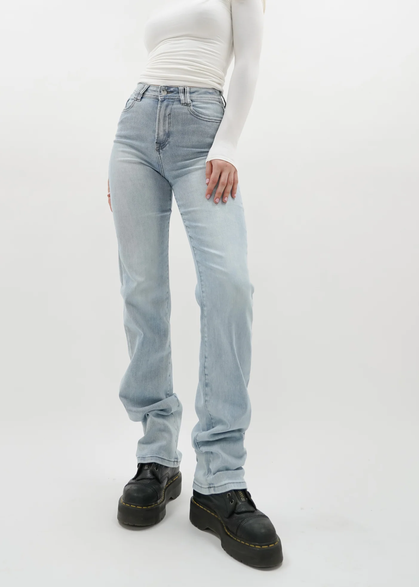 Stretch high waist straight leg jeans light blue (tall) - Image 3
