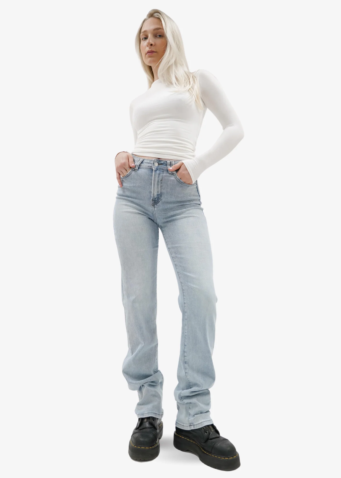 Stretch high waist straight leg jeans light blue (tall) - Image 5