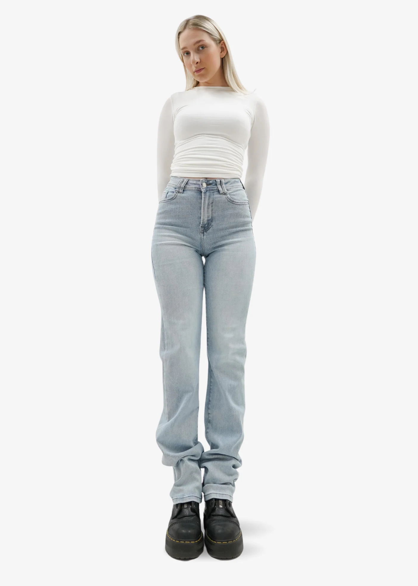 Stretch high waist straight leg jeans light blue (tall) - Image 6