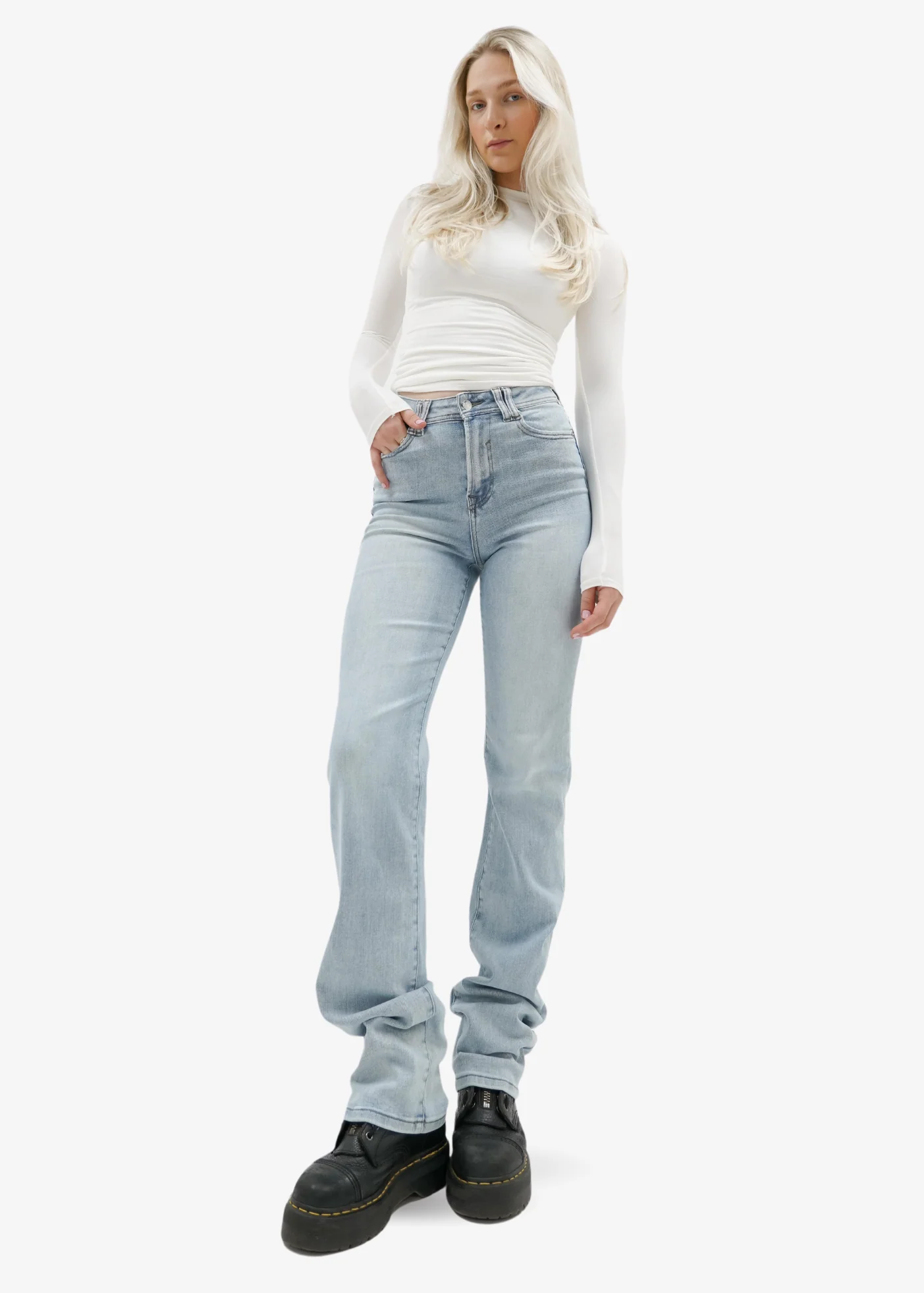 Stretch high waist straight leg jeans light blue (tall) - Image 9