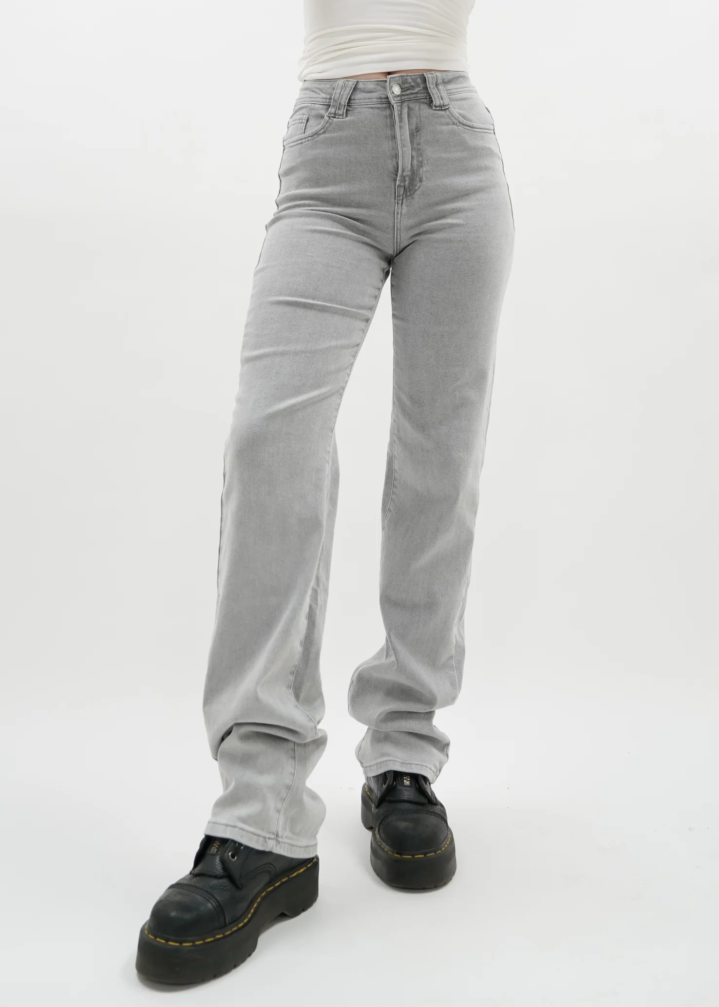 Stretch high waist straight leg jeans light grey (tall) - Image 10