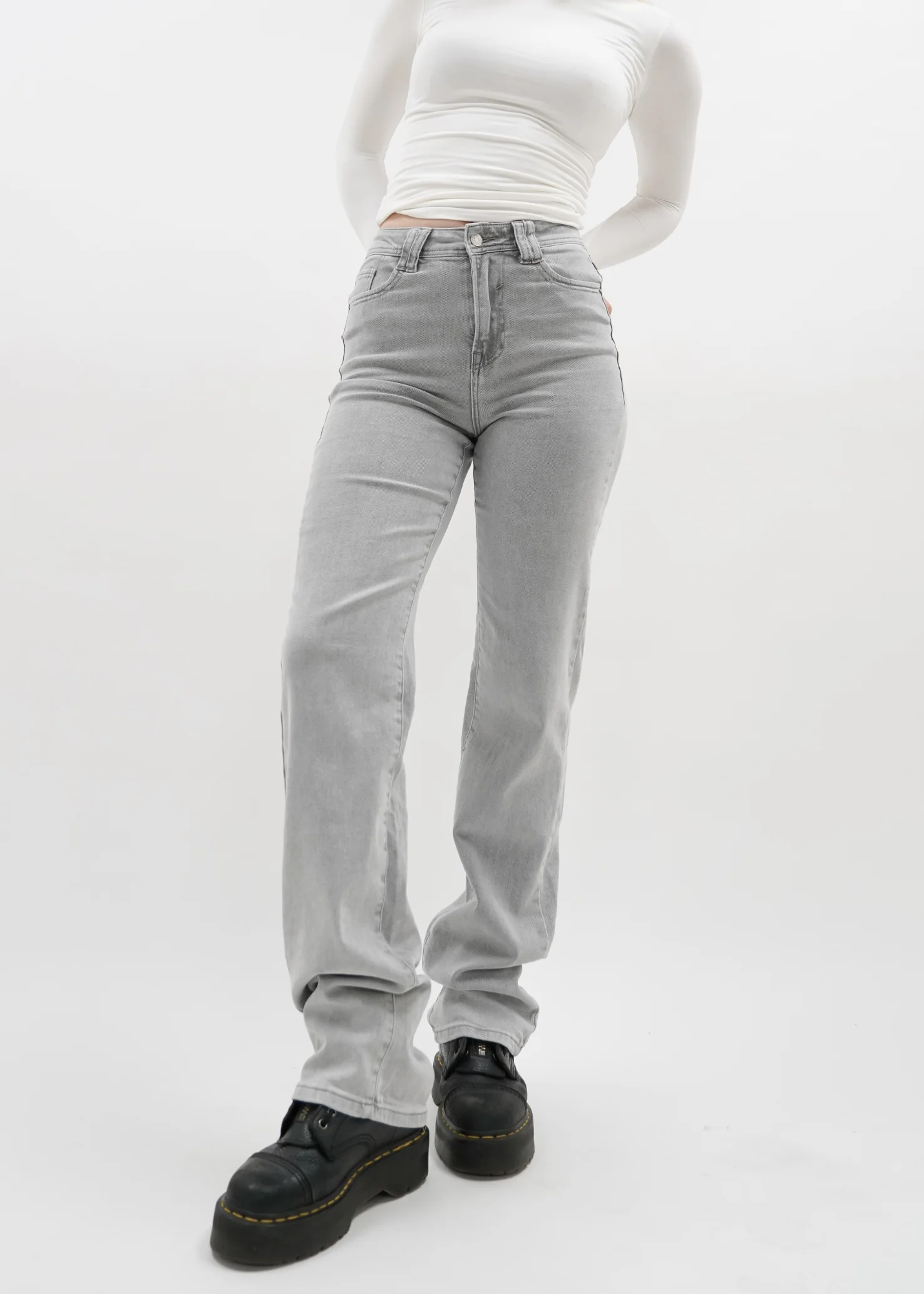 Stretch high waist straight leg jeans light grey (tall) - Image 11