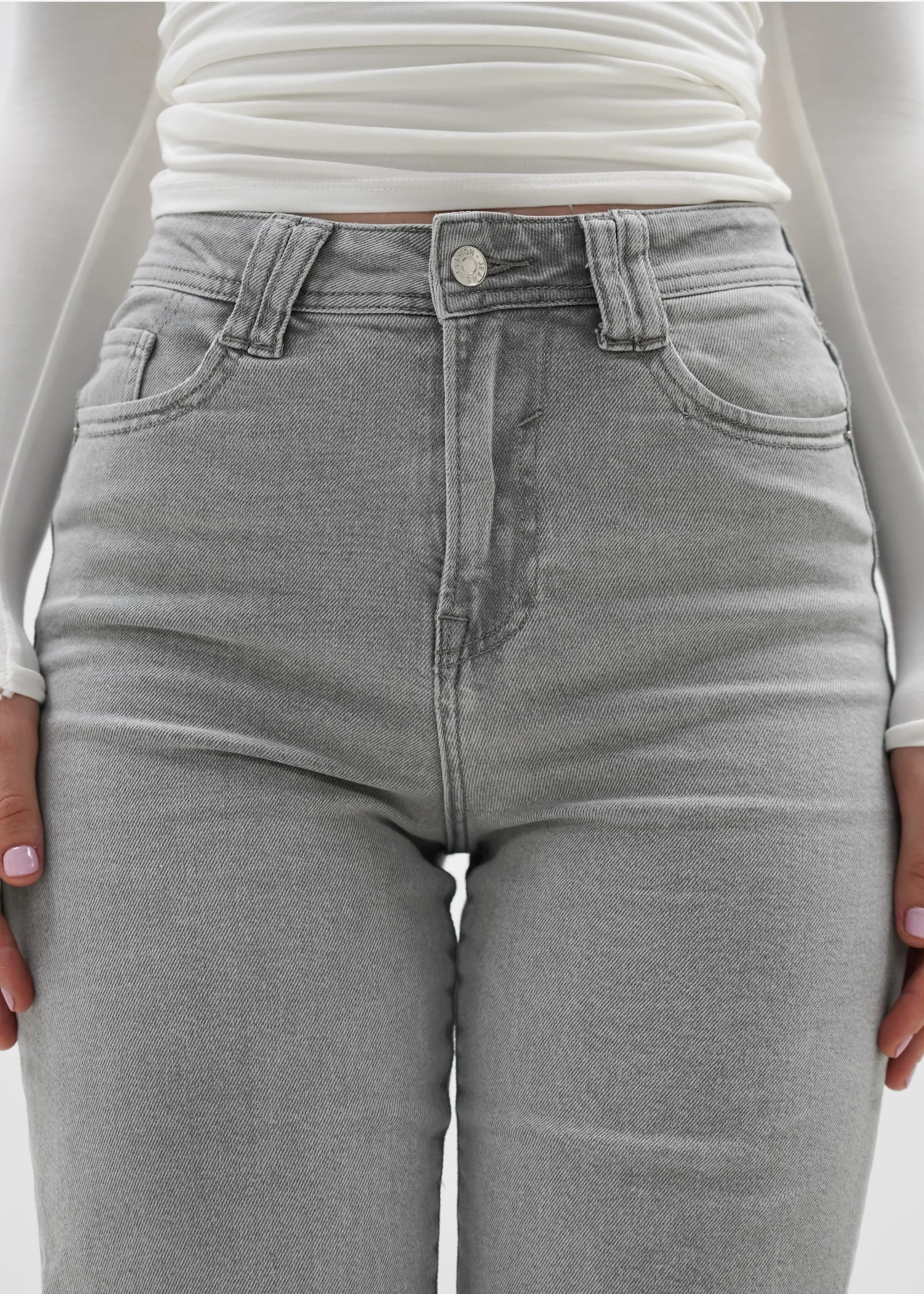 Stretch high waist straight leg jeans light grey (tall) - Image 14