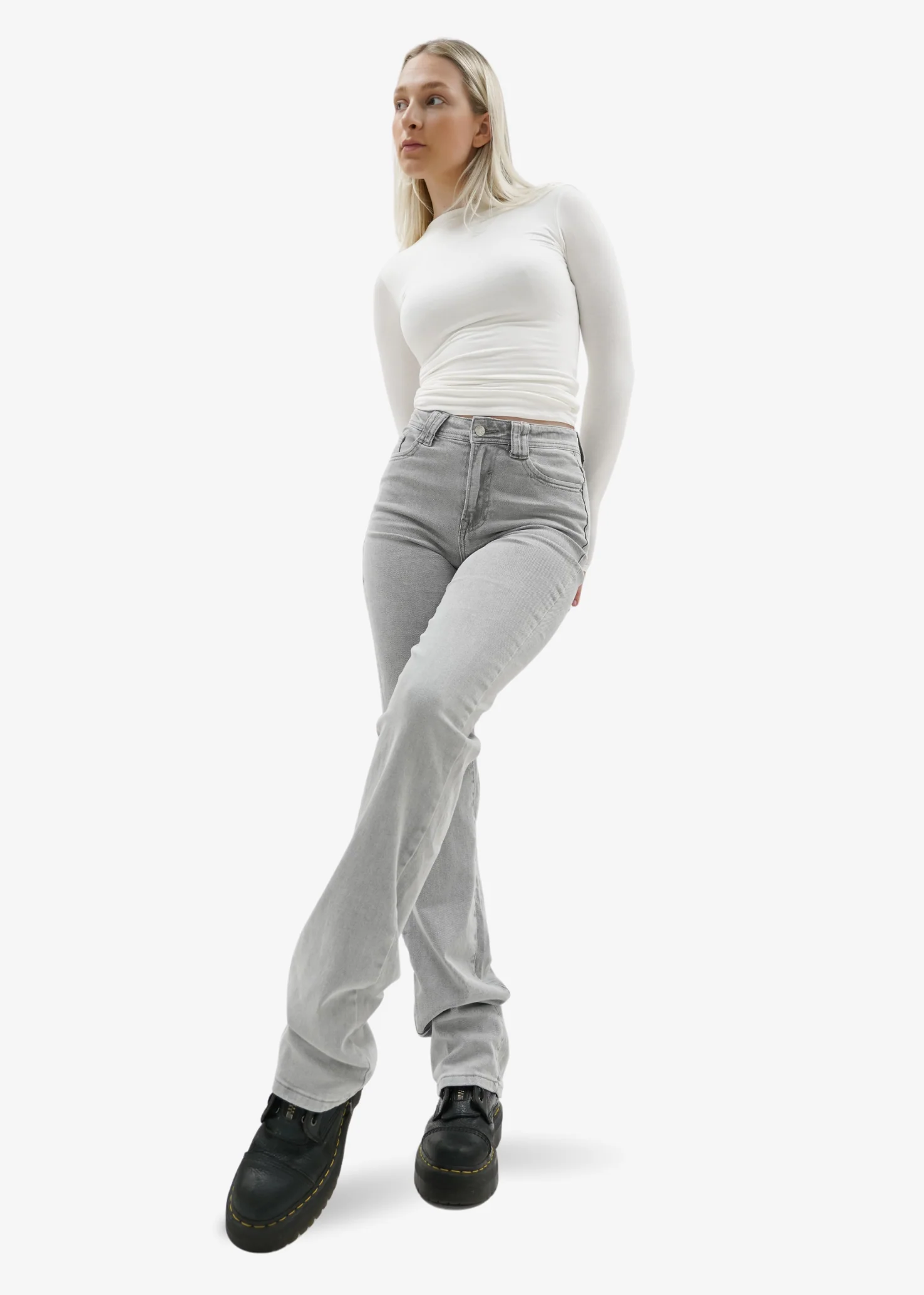 Stretch high waist straight leg jeans light grey (tall) - Image 6