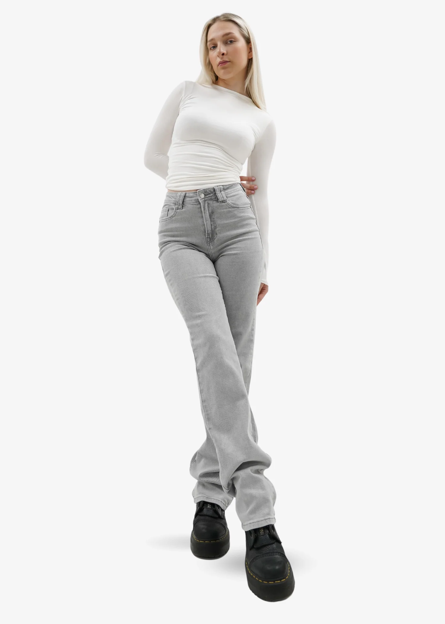 Stretch high waist straight leg jeans light grey (tall) - Image 7