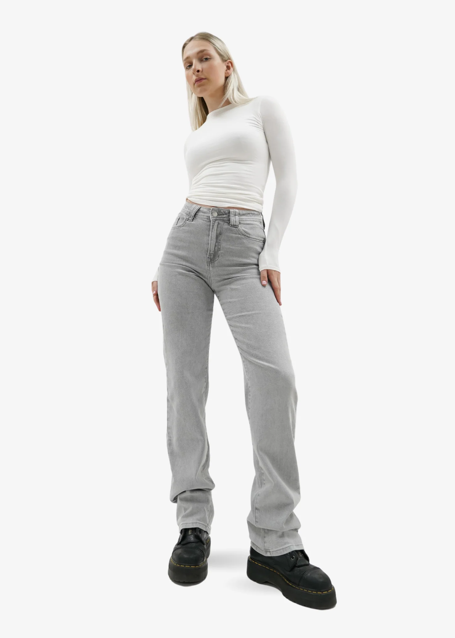 Stretch high waist straight leg jeans light grey (tall) - Image 8