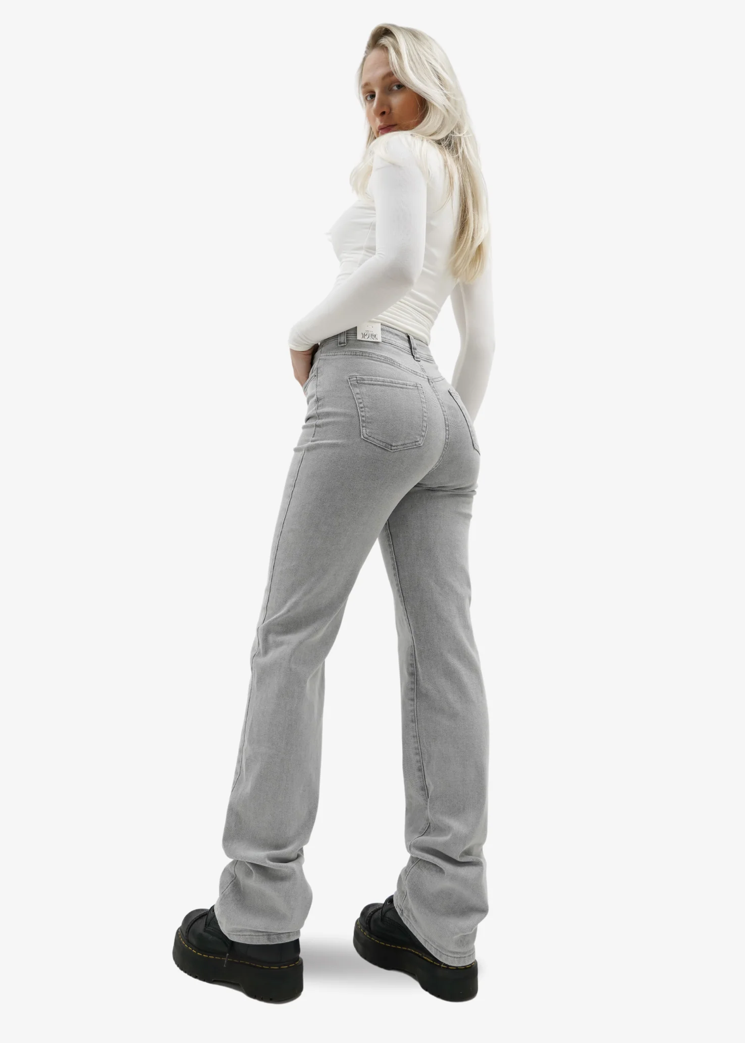 Stretch high waist straight leg jeans light grey (tall) - Image 9